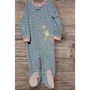 Carter's Baby Toddler Girls Size 5T Blue Star Rocket Fleece Footed Pajamas